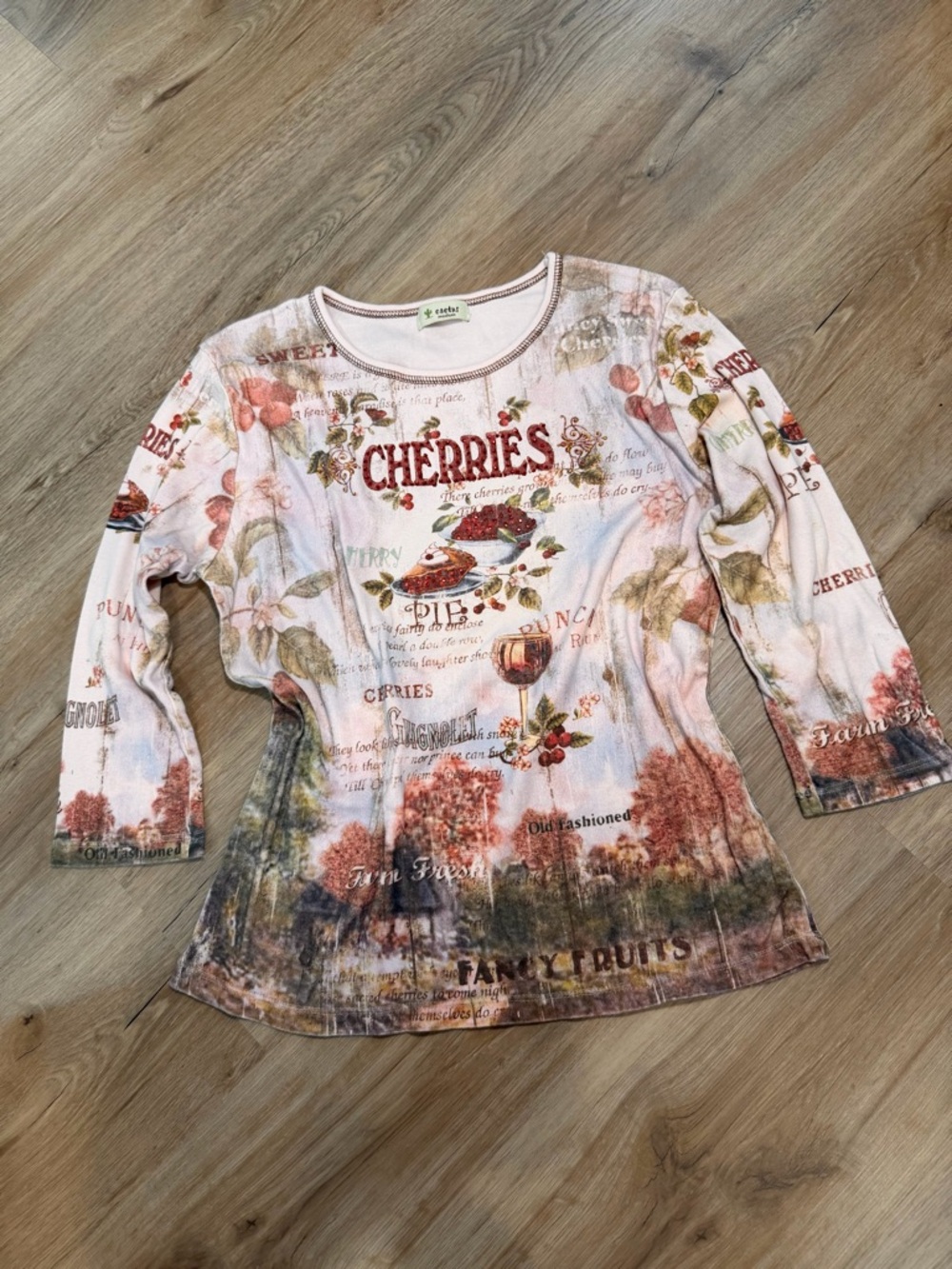 Cactus Pink and Green Cherries Print Blouse